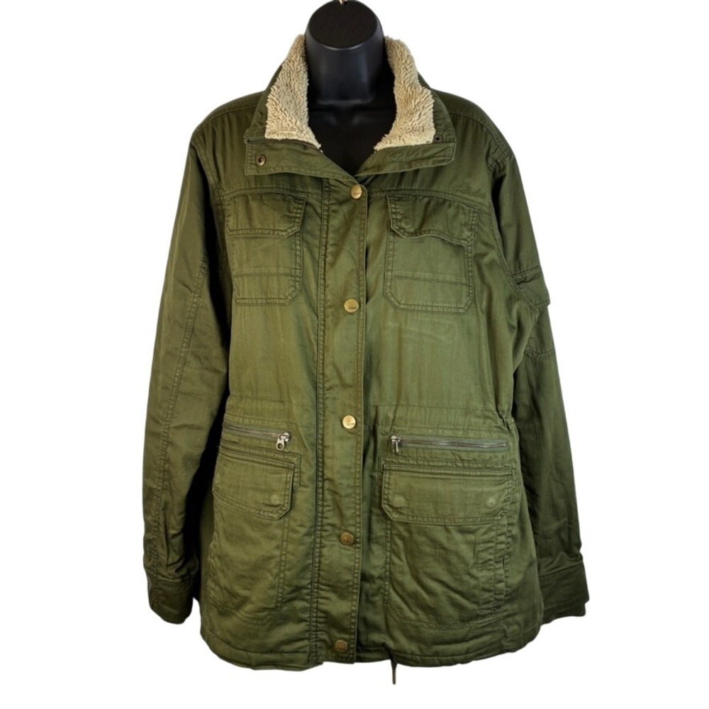 Cabelas Women's XL Olive Green Sherpa Lined Cotton Heavy Utility Field Jacket